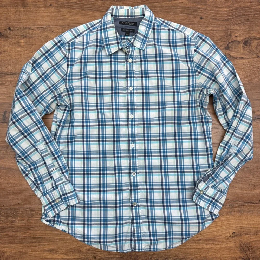 Banana Republic Men Medium Camden Fit Plaid Button Down Shirt Preppy Academia